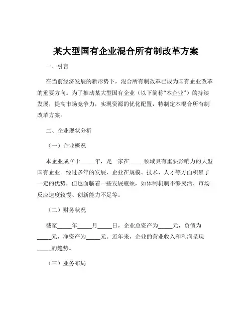 某大型国有企业混合所有制改革方案