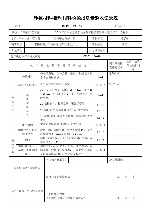 绿化(方面)检验批质量验收记录表格