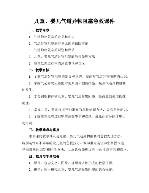 儿童、婴儿气道异物阻塞急救课件