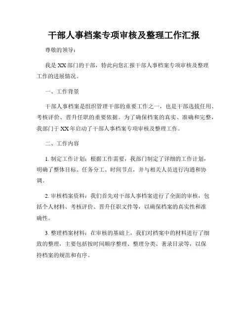 干部人事档案专项审核及整理工作汇报