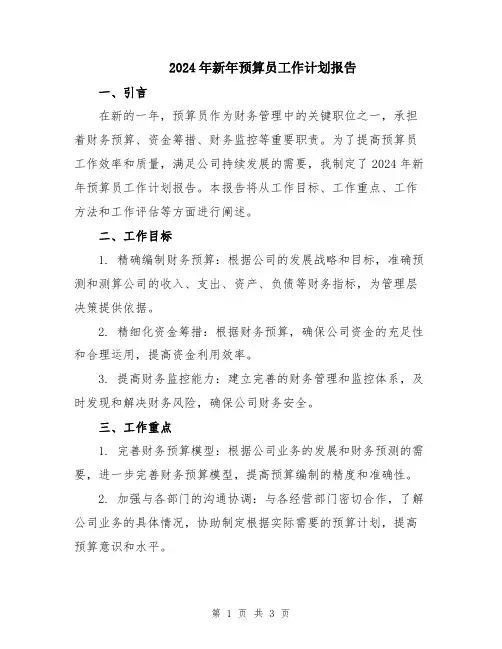 2024年新年预算员工作计划报告
