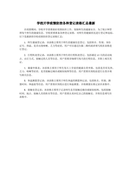 学校开学疫情防控各种登记表格汇总最新