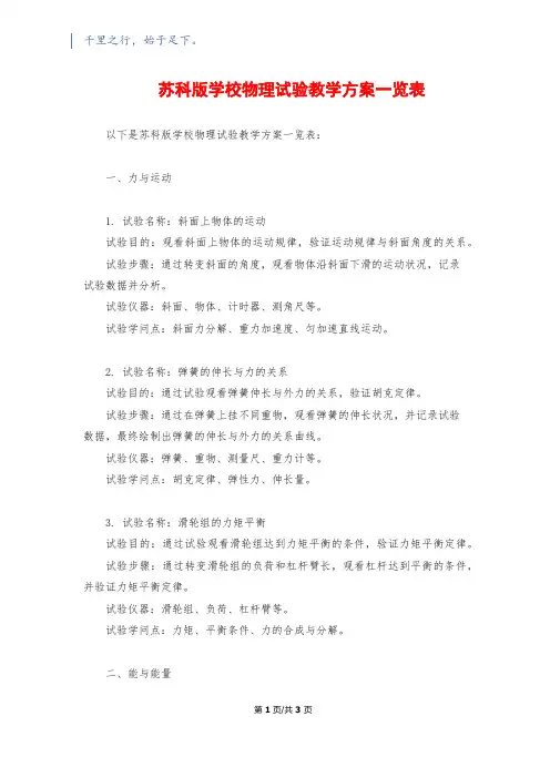 苏科版初中物理实验教学计划一览表