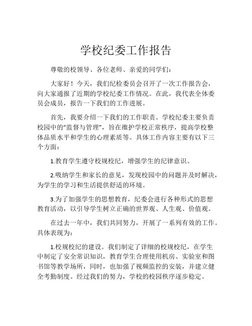 学校纪委工作报告