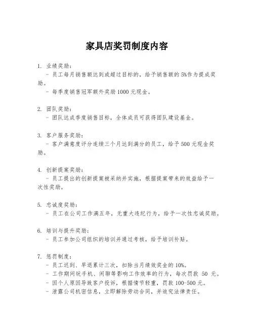 家具店奖罚制度内容