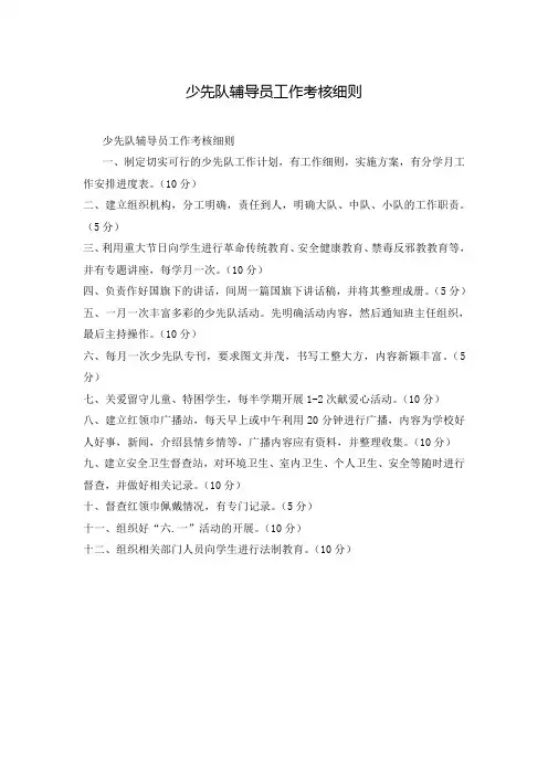 少先队辅导员工作考核细则