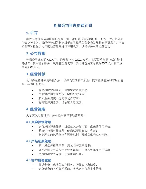 担保公司年度经营计划