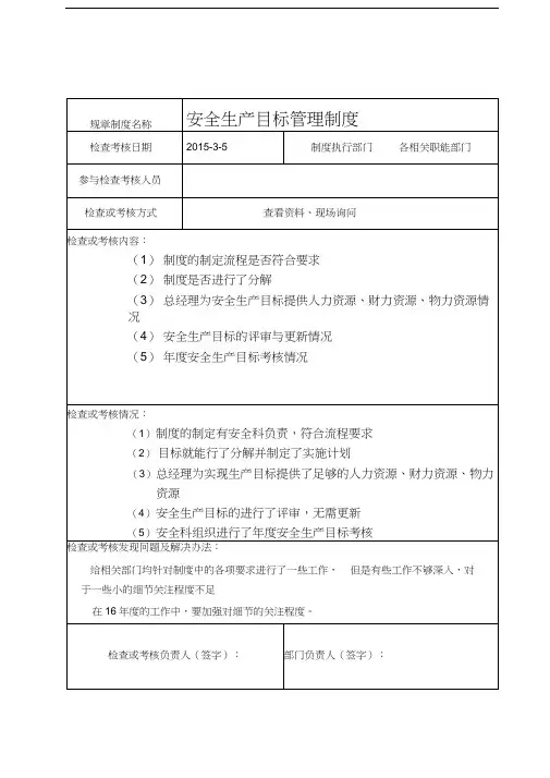 安全生产标准化---管理制度执行检查记录表