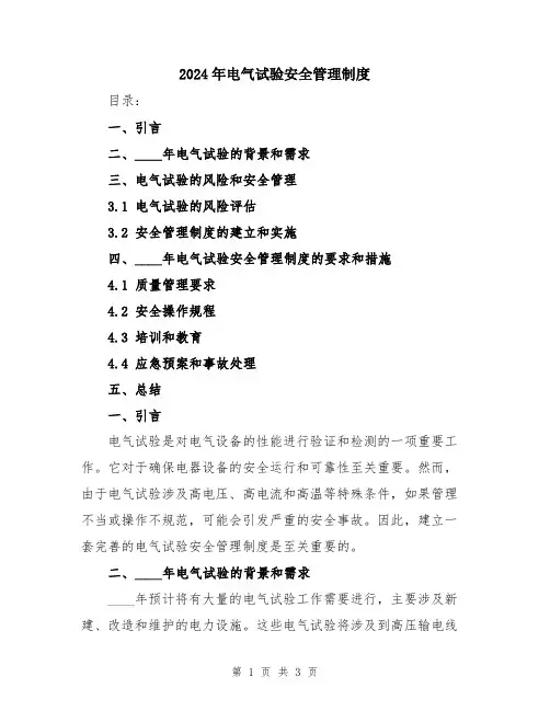 2024年电气试验安全管理制度