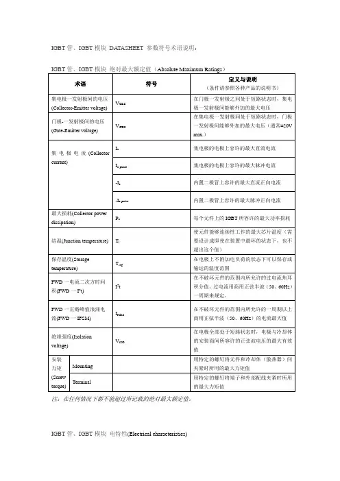 IGBT模块参数datasheet名称解释