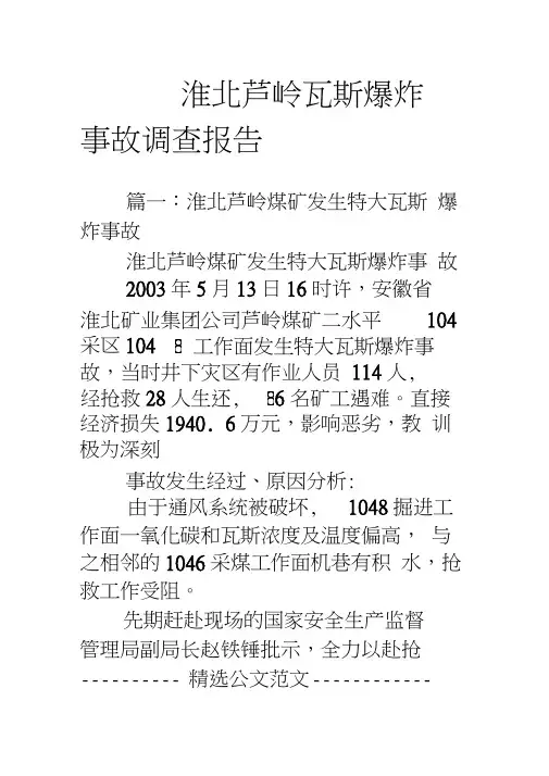淮北芦岭瓦斯爆炸事故调查报告