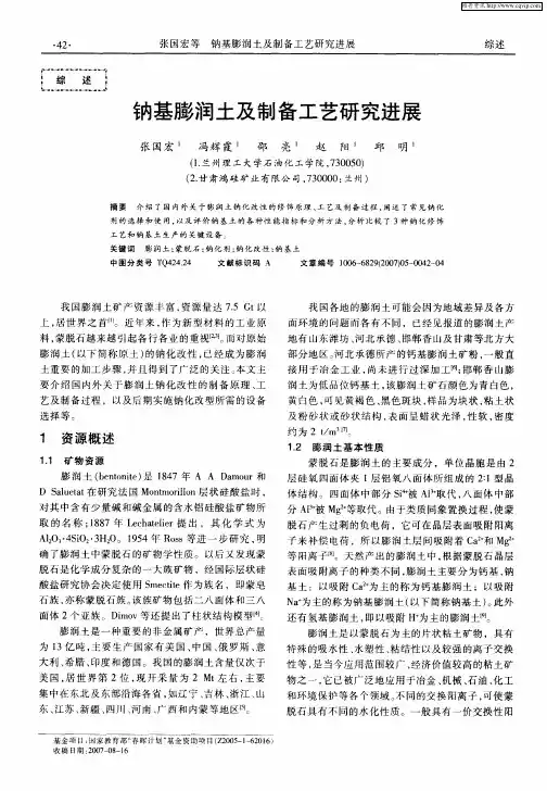 钠基膨润土及制备工艺研究进展