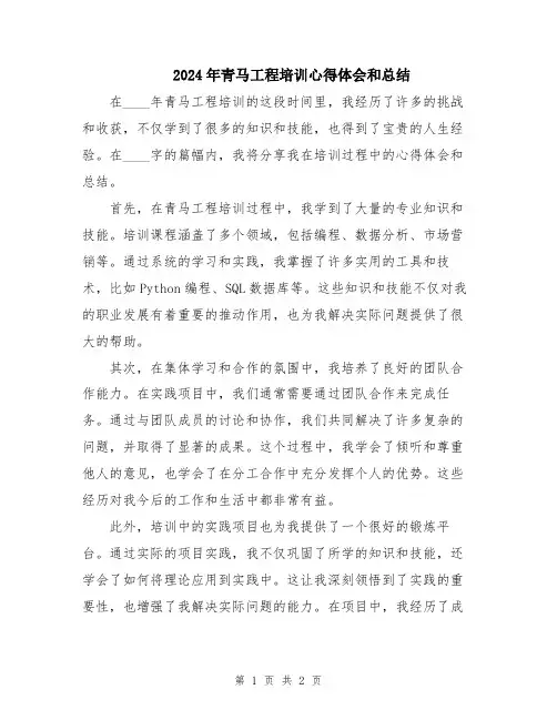 2024年青马工程培训心得体会和总结