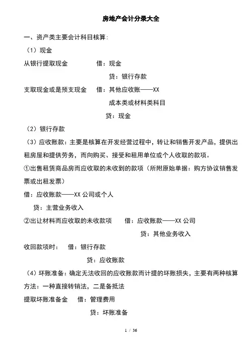 房地产会计分录大全