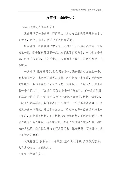 打雪仗三年级作文