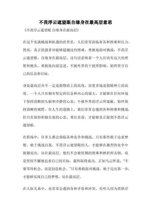 不畏浮云遮望眼自缘身在最高层意思