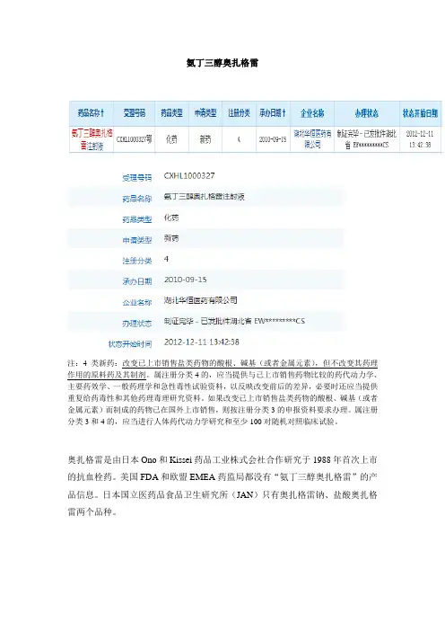 氨丁三醇奥扎格雷注册情况