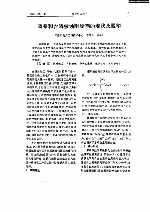 磷系和含磷缓蚀阻垢剂的现状及展望