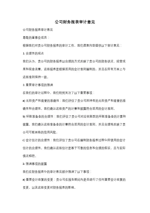 公司财务报表审计意见