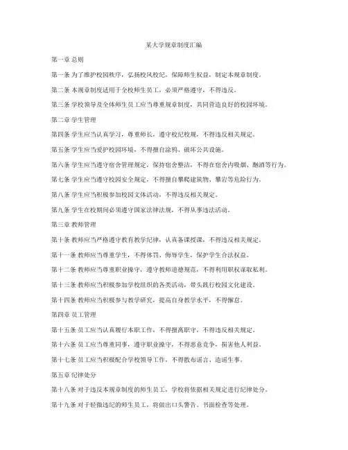 某大学规章制度汇编