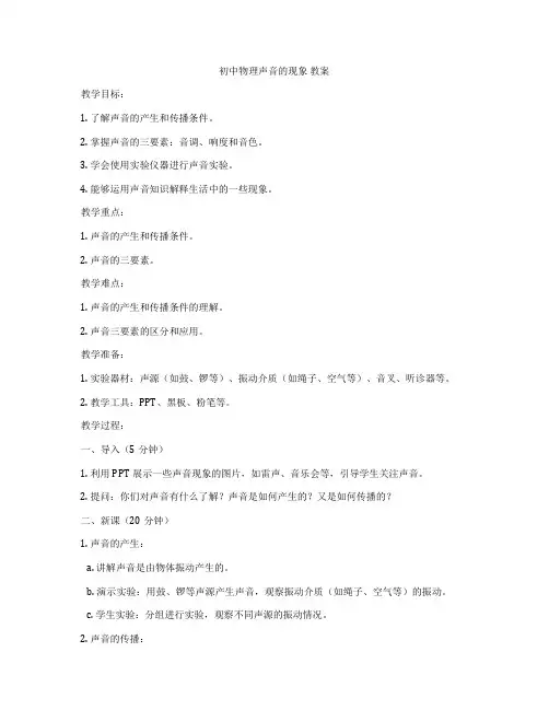 初中物理声音的现象 教案