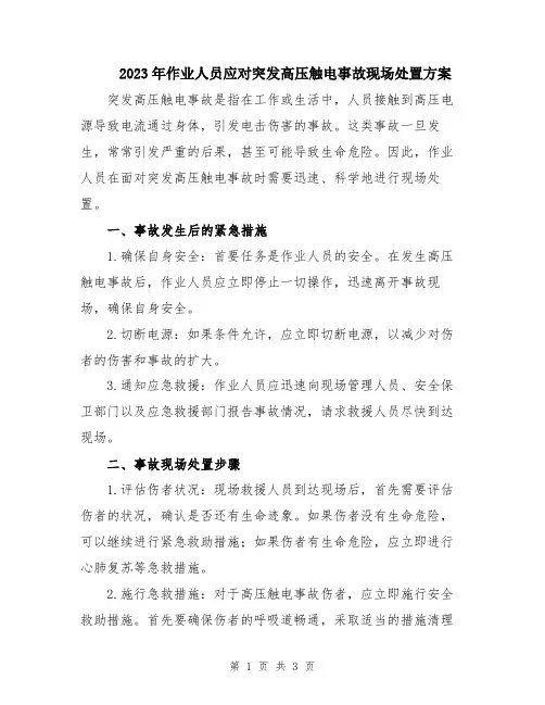 2023年作业人员应对突发高压触电事故现场处置方案