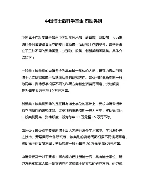 中国博士后科学基金 资助类别