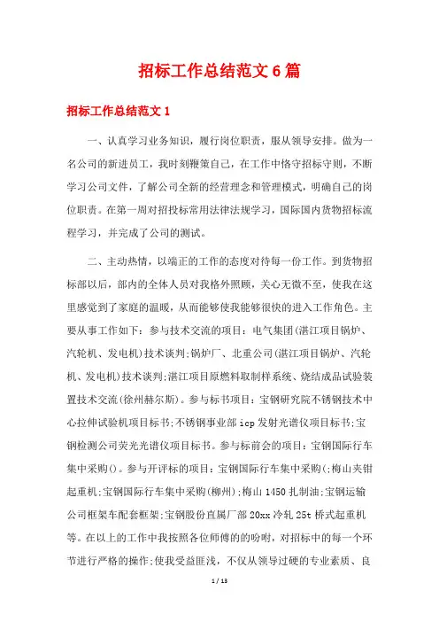 招标工作总结范文6篇