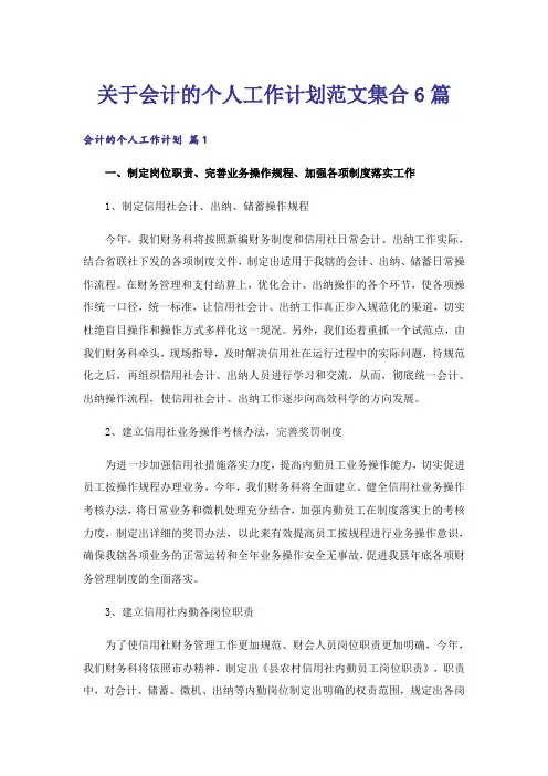关于会计的个人工作计划范文集合6篇