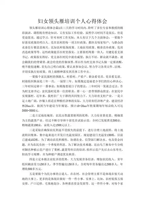 妇女领头雁培训个人心得体会