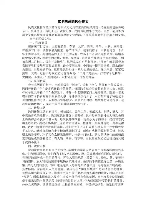 家乡亳州的风俗作文