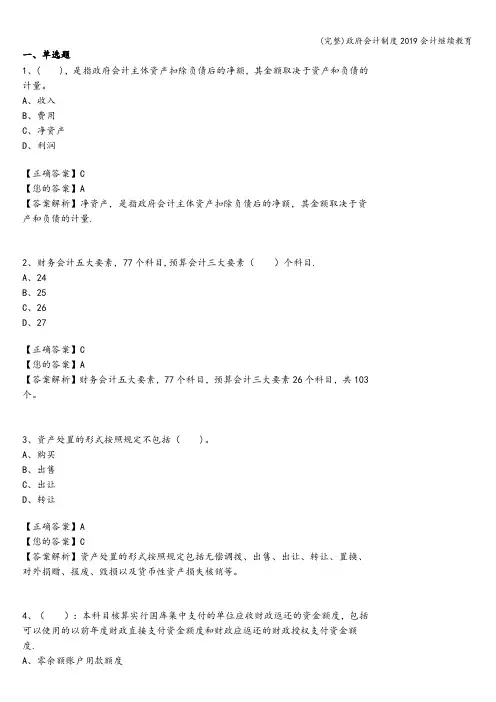 (完整)政府会计制度2019会计继续教育