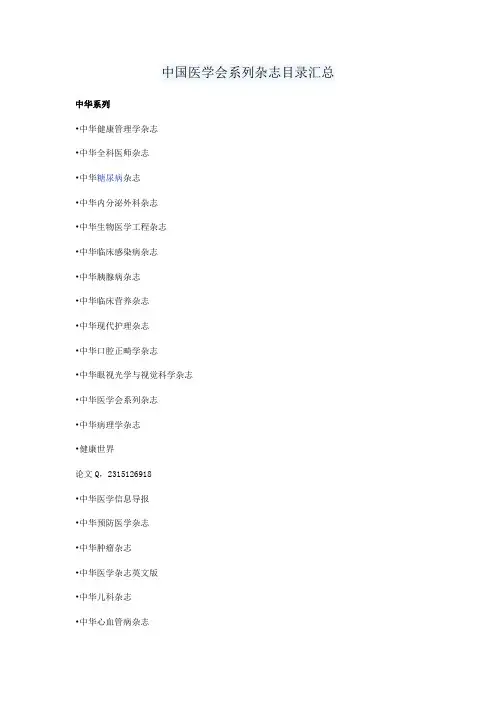 中国医学会系列杂志目录汇总(2)