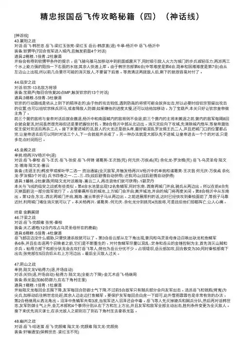精忠报国岳飞传攻略秘籍（四）（神话线）