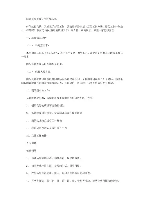 2020年精选班级工作计划汇编五篇