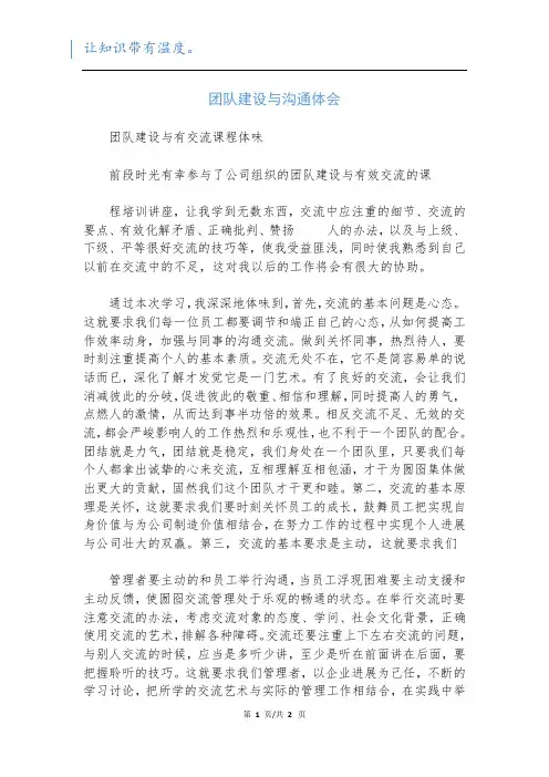 团队建设与沟通体会