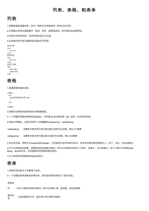 列表、表格、和表单