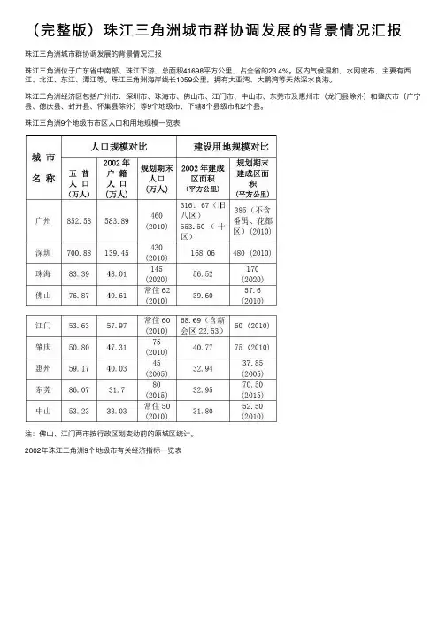 （完整版）珠江三角洲城市群协调发展的背景情况汇报
