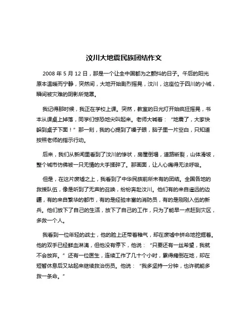 汶川大地震民族团结作文