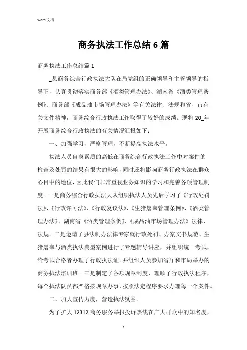 商务执法工作总结6篇