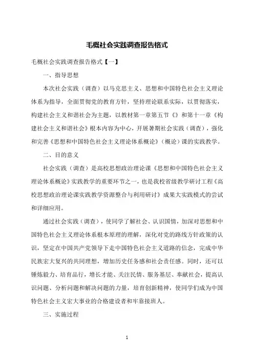 毛概社会实践调查报告格式