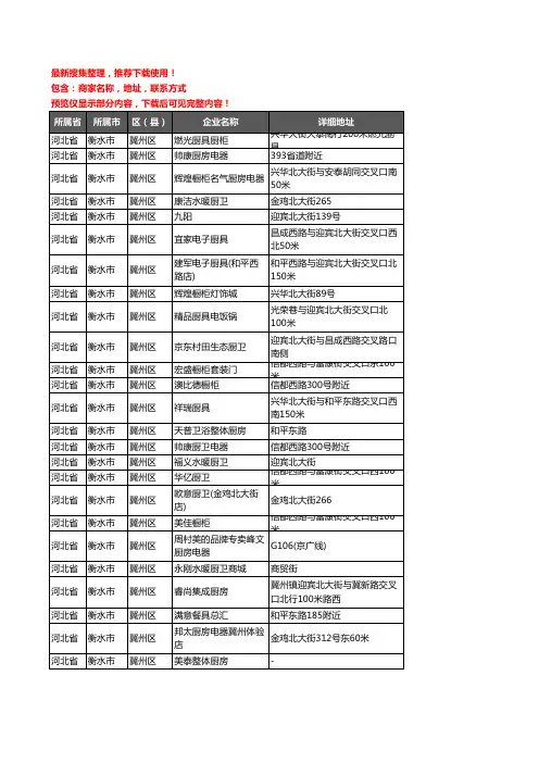 新版河北省衡水市冀州区厨卫电器企业公司商家户名录单联系方式地址大全50家