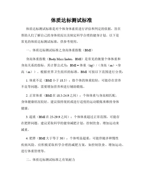 体质达标测试标准