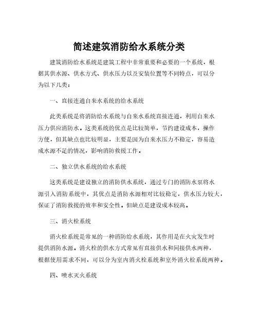 简述建筑消防给水系统分类