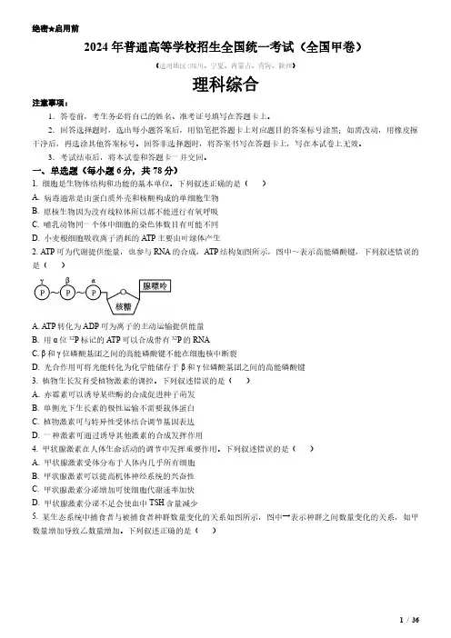 2024年全国甲卷理科综合高考试卷(原卷+答案)
