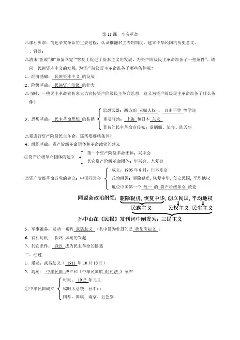 深圳市皇御苑学校高一历史学案：第13课 辛亥革命(新人教必修1)