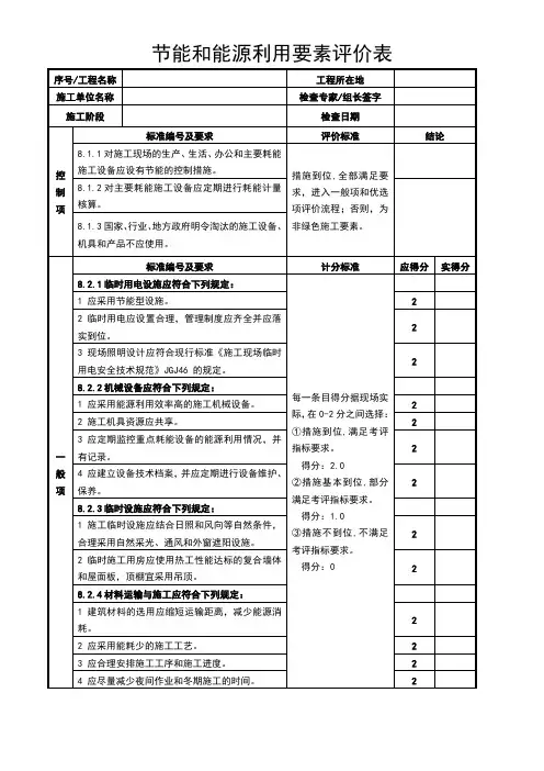 节能和能源利用要素评价表模板