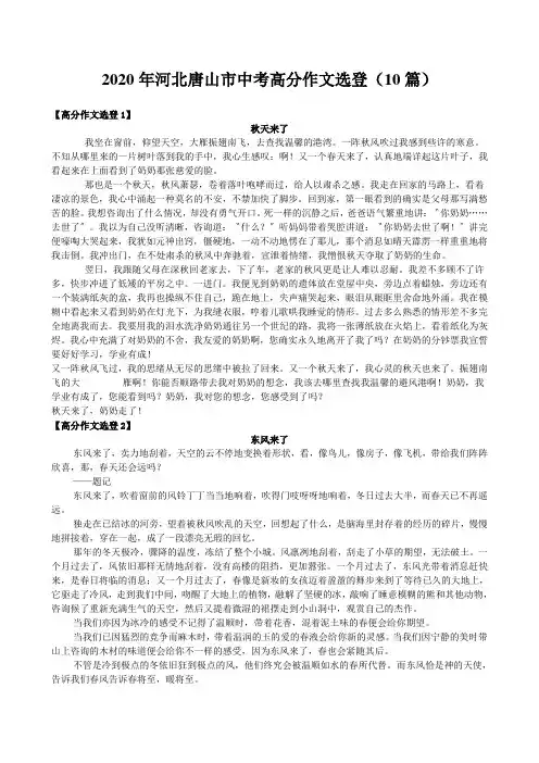 2020年河北唐山市中考高分作文选登(10篇)