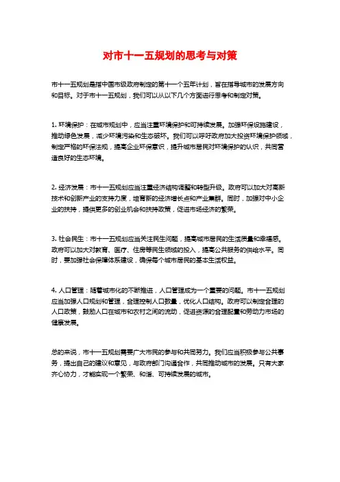 对市十一五规划的思考与对策