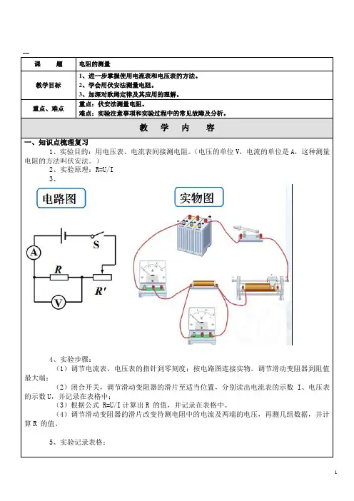 17.3电阻的测量---详细知识点、经典例题、习题